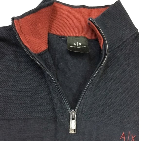 A l X Armani Exchange Quarter Zip Up Sweater Mock Neck Navy Large Men's - Picture 7 of 12